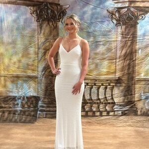 Elegant White Beaded Evening Gown